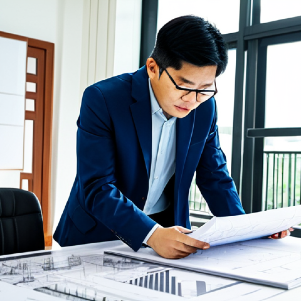 **
A Vietnamese architect in a professional setting, wearing appropriate office attire (fully clothed), reviewing blueprints at a bright, modern architecture firm in Hanoi. The office features sustainable design elements and natural light. Safe for work, perfect anatomy, natural proportions, professional photograph, high quality, modest clothing, appropriate content, family-friendly.
**