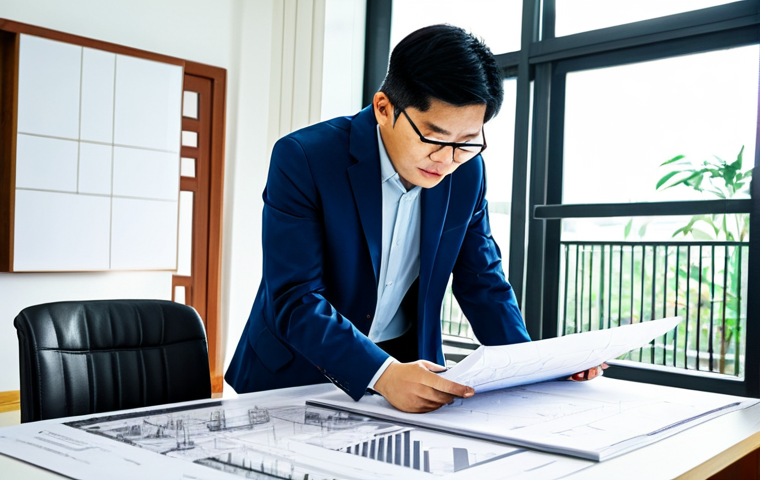 **
A Vietnamese architect in a professional setting, wearing appropriate office attire (fully clothed), reviewing blueprints at a bright, modern architecture firm in Hanoi. The office features sustainable design elements and natural light. Safe for work, perfect anatomy, natural proportions, professional photograph, high quality, modest clothing, appropriate content, family-friendly.
**