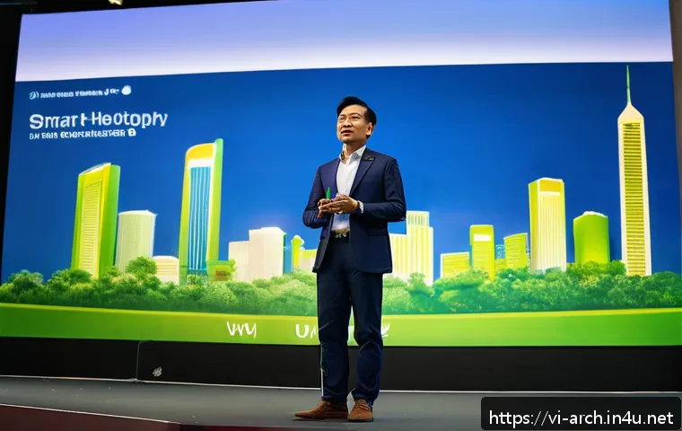 건축분야의 해외 학회와 참여 방법 - A professional Vietnamese architect in smart business attire presenting at an international architec...