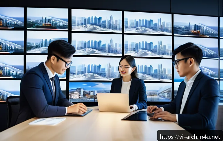 건축사로서의 국제 네트워크 활용 - A modern international architectural collaboration scene featuring diverse architects from Vietnam a...