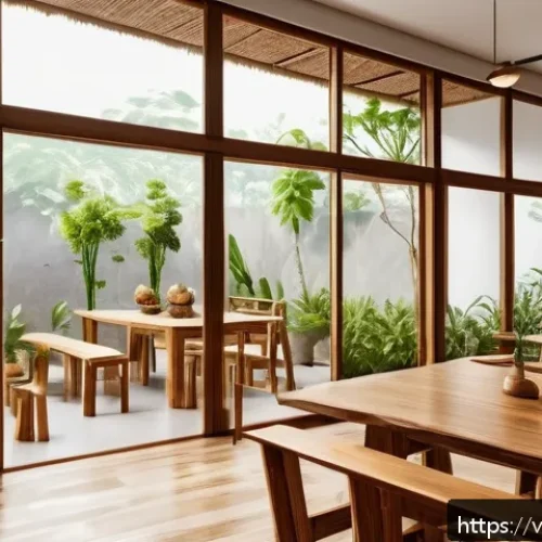 Home 17 건축사로서의 산업 동향 분석 - A modern Vietnamese sustainable architectural interior featuring recycled wood furniture and natural...
