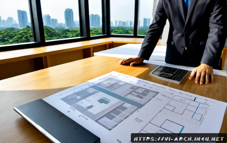 Home 17 건축사로서의 경력 개발 계획 - Photorealistic Vietnamese architect in smart casual professional attire reviewing a physical scale m...